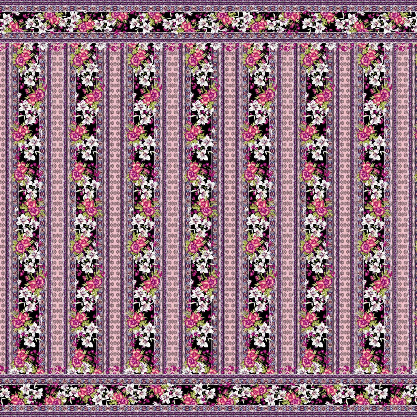 PD-723-586-BLACK-CANDY-PINK - DOUBLE BORDER CREPE CHIFFON 97% POLY 3% SPANDEX