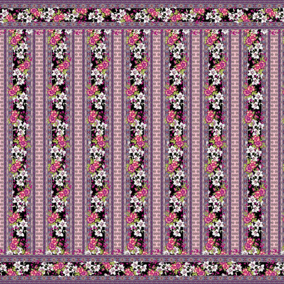 PD-723-586-BLACK-CANDY-PINK - DOUBLE BORDER CREPE CHIFFON 97% POLY 3% SPANDEX
