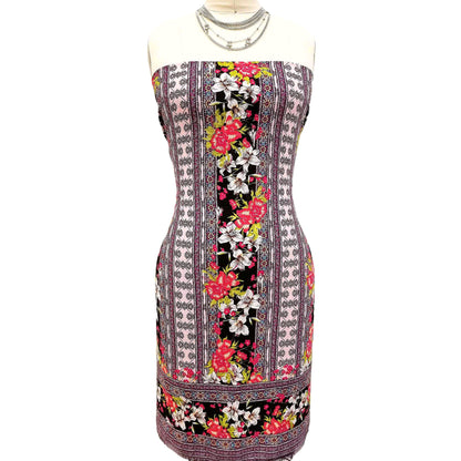PD-723-586-BLACK-CANDY-PINK - DOUBLE BORDER CREPE CHIFFON 97% POLY 3% SPANDEX