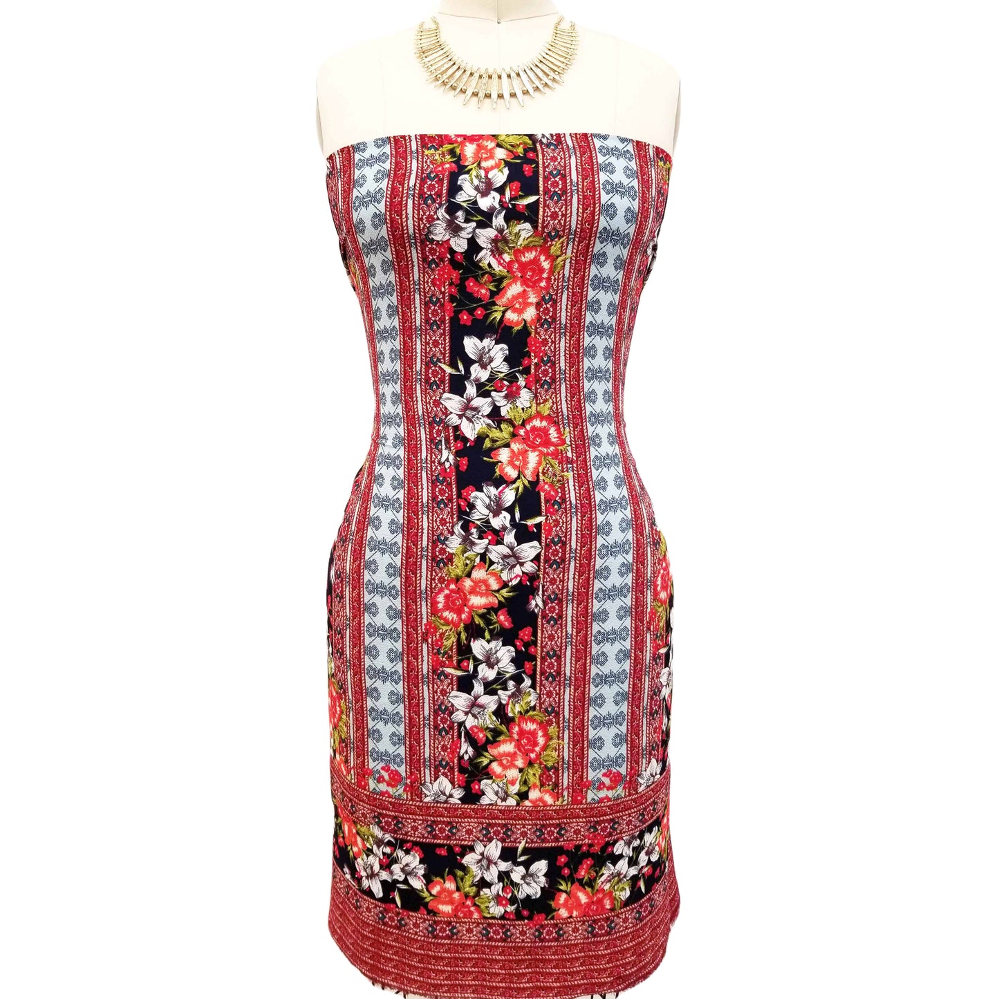 PD-723-586-NAVY-EGGSHELL-BLUE - DOUBLE BORDER CREPE CHIFFON 97% POLY 3% SPANDEX