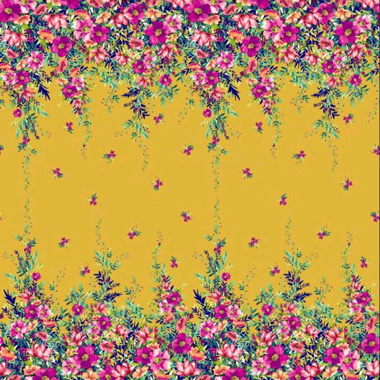 PD-743-504-Z-GOLDMUSTARD-CORAL - PRINTED WOOL DOBBY 100% POLYESTER