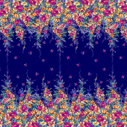 PD-743-586-NAVY-TANGERINE - DOUBLE BORDER. CREPE CHIFFON 97% POLY 3% SPANDEX