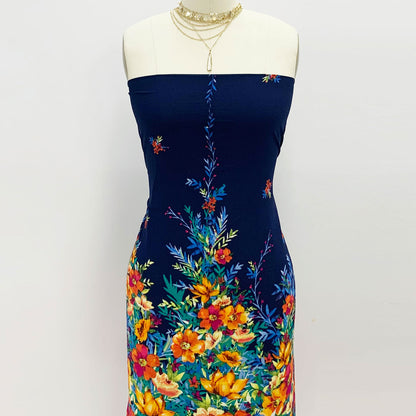 PD-743-586-NAVY-TANGERINE - DOUBLE BORDER. CREPE CHIFFON 97% POLY 3% SPANDEX