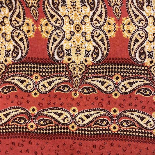 PD-744-586-CAYENNE-PINEAPPLE - DOUBLE BORDER. CREPE CHIFFON 97% POLY 3% SPANDEX