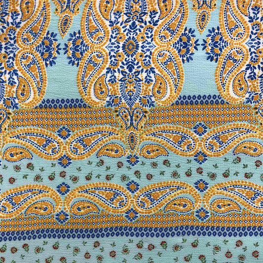 PD-744-586-MINT-GOLD - DOUBLE BORDER. CREPE CHIFFON 97% POLY 3% SPANDEX