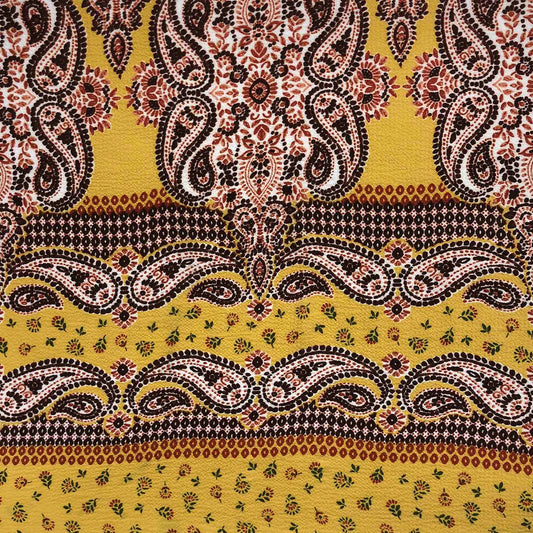 PD-744-586-SUNNY-GOLD-BURNT-ORANGE - DOUBLE BORDER. CREPE CHIFFON 97% POLY 3% SPANDEX