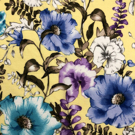 PD-747-586-BANANA-BLUE - DOUBLE BORDER CREPE CHIFFON 97% POLY 3% SPANDEX