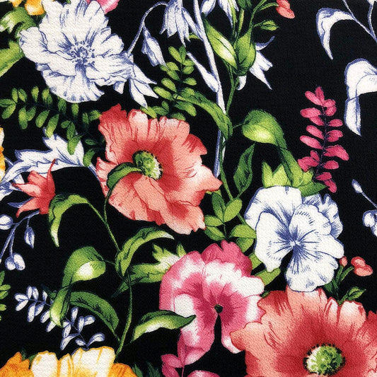 PD-747-586-NAVY-RED - DOUBLE BORDER CREPE CHIFFON 97% POLY 3% SPANDEX