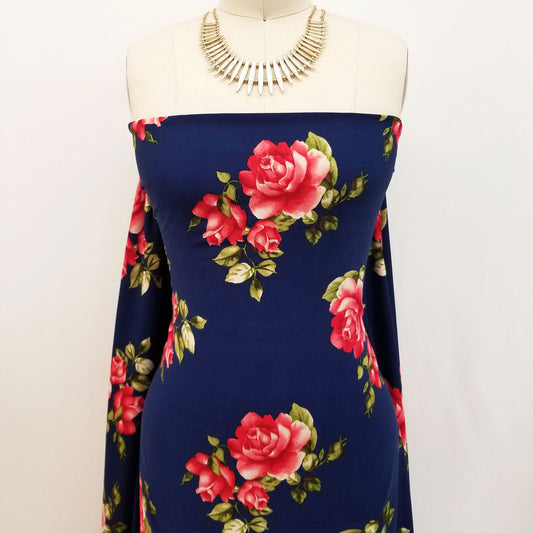 PD-79-734-NAVY-RED - PRINT WOOL PEACH 100% POLYESTER