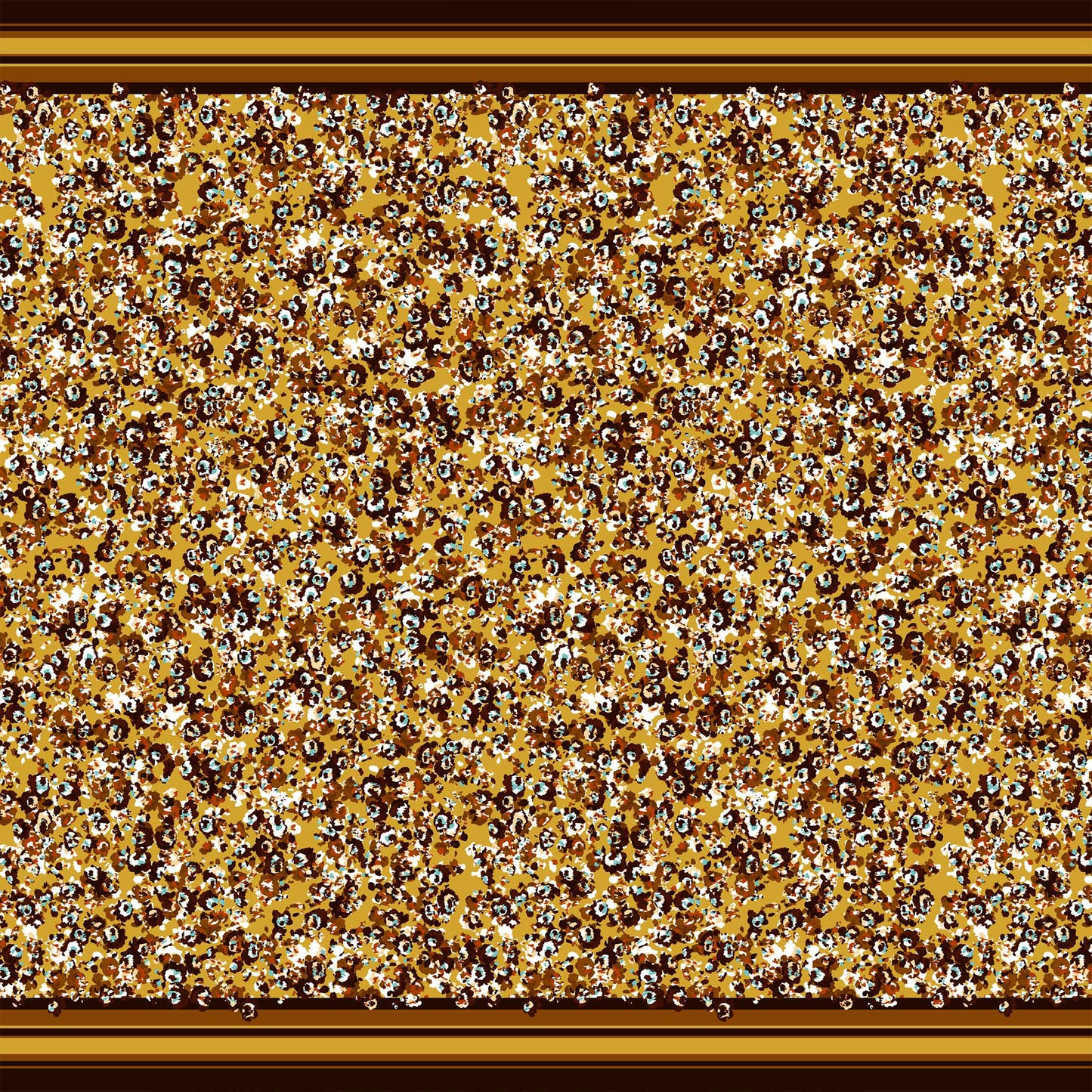 PD-797-586-GOLDEN-MUSTARD-AQUA - DOUBLE BORDER. CREPE CHIFFON 97% POLY 3% SPANDEX