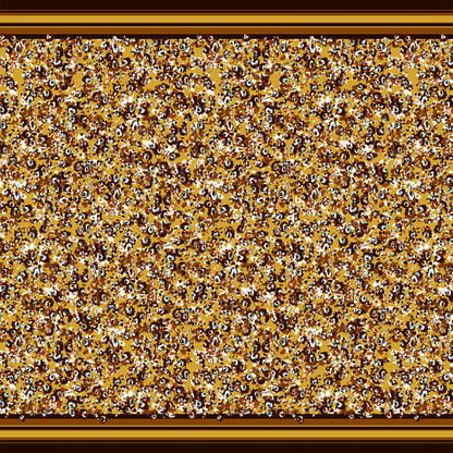 PD-797-586-GOLDEN-MUSTARD-AQUA - DOUBLE BORDER. CREPE CHIFFON 97% POLY 3% SPANDEX