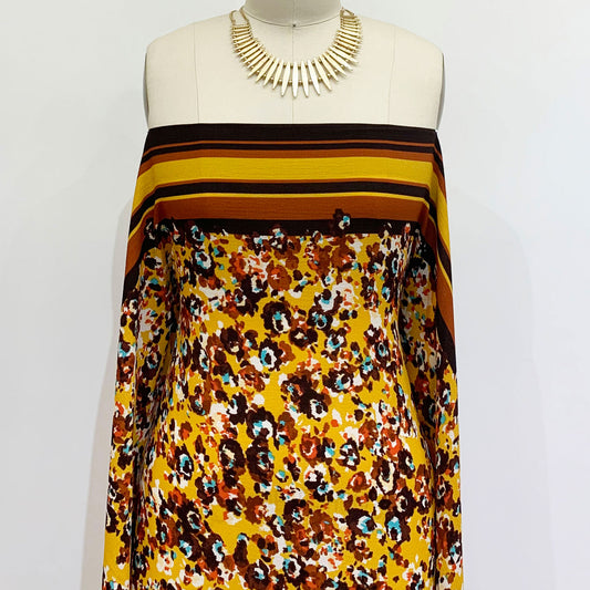 PD-797-586-GOLDEN-MUSTARD-AQUA - DOUBLE BORDER. CREPE CHIFFON 97% POLY 3% SPANDEX