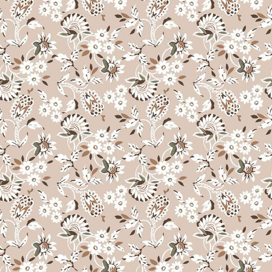 PD-906-698-ROSE-CLOUD-CARAMEL- PRINTED RAYON CHALLIS 100% RAYON CHALLIS