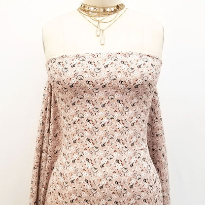 PD-906-698-ROSE-CLOUD-CARAMEL- PRINTED RAYON CHALLIS 100% RAYON CHALLIS