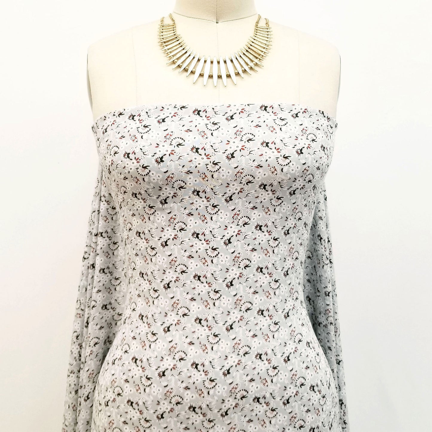 PD-906-698-SILVER-CARAMEL- PRINTED RAYON CHALLIS 100% RAYON CHALLIS