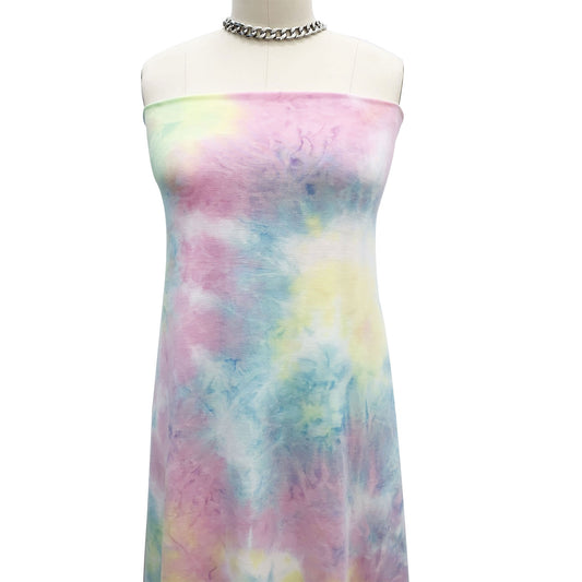 PT-2521-506-AQUA-PINK-YELLOW - HAND TIE DYE FRENCH TERRY 63%POLY  33%RAYON  4% SPANDEX
